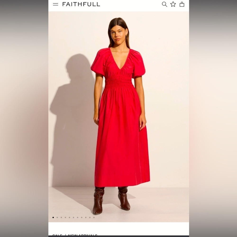 Faithful the brand Teatro Midi Dress Crimson 6 $400 spring linen party boho